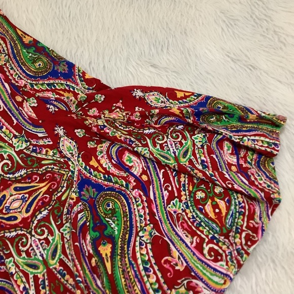 Lauren Ralph Lauren women’s red paisley sleeveless ruffle summer knit dress S - Picture 7 of 9